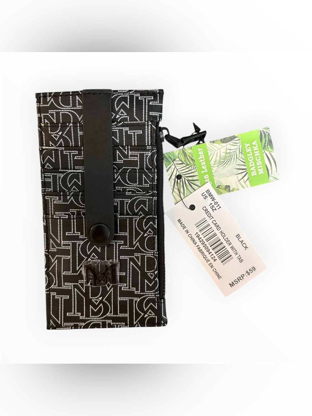 Badgley Mischka Black & White Logo Card Holder with Snap Tab NWT